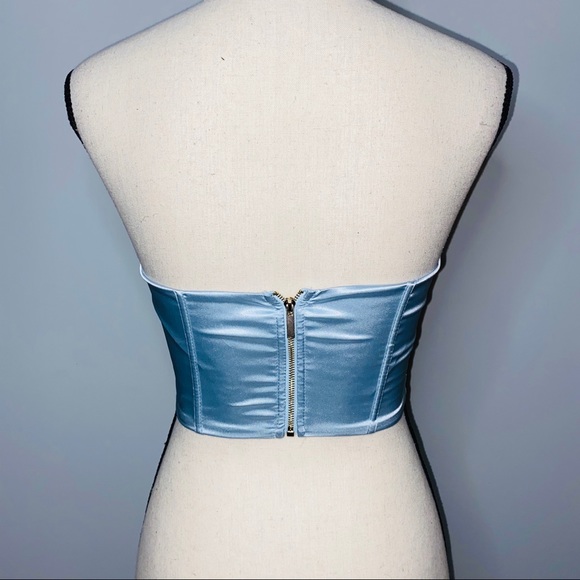 NEW Baby Blue Satin Lace Up Padded Cropped Corset - Picture 12 of 14